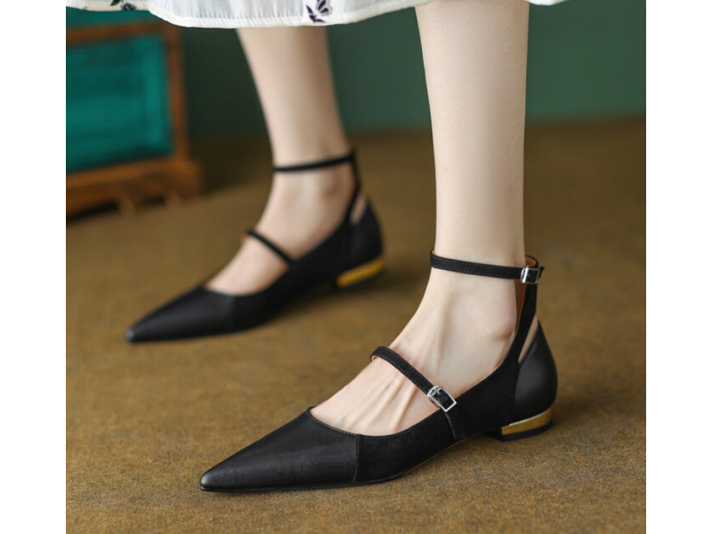 Women Natural Leather Mary Jane Flats Ladies Pointy Toe Ankle Strap Buckle Flat Shoes Kid Suede Elegant Daily Office Women Natural Leather Mary Jane Flats Ladies Pointy Toe Ankle Strap Buckle Flat Shoes Kid Suede Elegant Daily Office