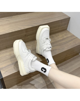 Real Leather Flat Platform Sneakers Women Chunky White Casual Flat Shoes Lady Leisure Mix-color Lace-up Footwear Daily