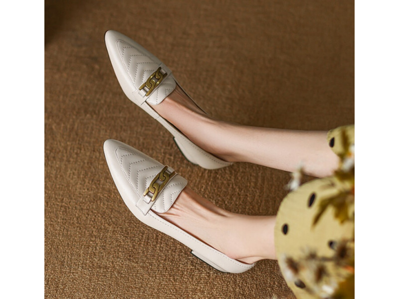 Real Leather Women Metal Chain Flats Ladies Brand Pointed Toe Flat Shoe Elegant Slip-on Daily Dress Footwear Nude Beige Real Leather Women Metal Chain Flats Ladies Brand Pointed Toe Flat Shoe Elegant Slip-on Daily Dress Footwear Nude Beige