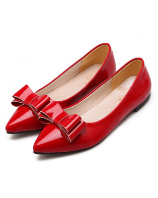 Women Lovely Bow-knot Ballet Shoes Red Slip-on Pointed Toe Ballerina Flats Ladies Leisure