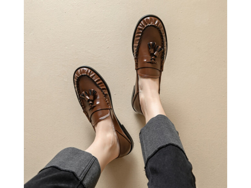 Natural Genuine Leather Loafer Woman Fringe Pleated Round Toe Slip-on Flat Shoes Lady Daily Casual Leisure Tassel Flats Natural Genuine Leather Loafer Woman Fringe Pleated Round Toe Slip-on Flat Shoes Lady Daily Casual Leisure Tassel Flats