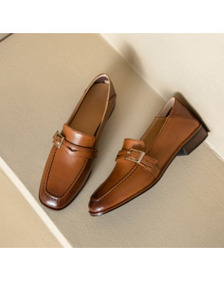 Natural Genuine Leather Penny Loafers Woman Designer Buckle Square Toe Slip-on Flat Shoes Lady Daily Casual Retro Flats