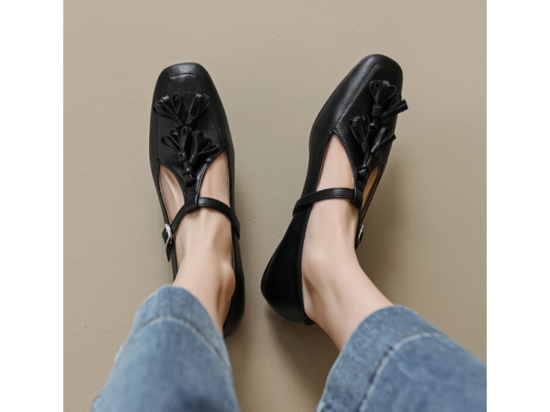 Real Leather Woman Fringe Flat Loafers Ladies T-strap Square Toe Shallow Flat Shoes Casual Leisure Soft Tassel Footwear Real Leather Woman Fringe Flat Loafers Ladies T-strap Square Toe Shallow Flat Shoes Casual Leisure Soft Tassel Footwear