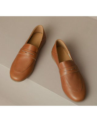 Soft Real Leather Penny Loafers Women Round Toe Flat Casual Shoes Beige Brown 2023 Spring Leisure Slip- ons Flats Ladies