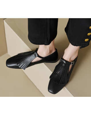 Woman Genuine Leather Tassel Loafers Ladies T-strap Square Toe Flat Shoes Casual Leisure Soft Tassel Flats Daily Spring Woman Genuine Leather Tassel Loafers Ladies T-strap Square Toe Flat Shoes Casual Leisure Soft Tassel Flats Daily Spring