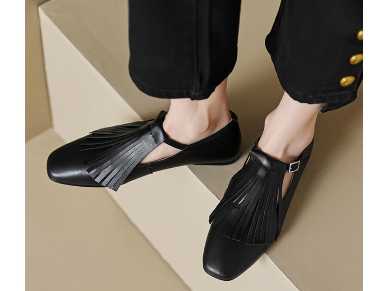 Woman Genuine Leather Tassel Loafers Ladies T-strap Square Toe Flat Shoes Casual Leisure Soft Tassel Flats Daily Spring Woman Genuine Leather Tassel Loafers Ladies T-strap Square Toe Flat Shoes Casual Leisure Soft Tassel Flats Daily Spring