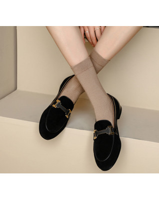 Women Suede Metal Lock Loafers Brand Designer Round Toe Slip-on Flat Shoes Lady Daily Leisure Comfort Flats Neutral Women Suede Metal Lock Loafers Brand Designer Round Toe Slip-on Flat Shoes Lady Daily Leisure Comfort Flats Neutral