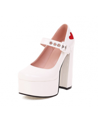 INS Chic Sexy Chunky High Heels Mary Janes Pumps for Women Shiny Patent Leather Red-heart Shoe Platform Gothic Footwear INS Chic Sexy Chunky High Heels Mary Janes Pumps for Women Shiny Patent Leather Red-heart Shoe Platform Gothic Footwear