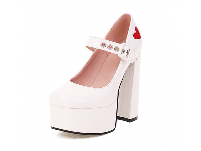 INS Chic Sexy Chunky High Heels Mary Janes Pumps for Women Shiny Patent Leather Red-heart Shoe Platform Gothic Footwear INS Chic Sexy Chunky High Heels Mary Janes Pumps for Women Shiny Patent Leather Red-heart Shoe Platform Gothic Footwear