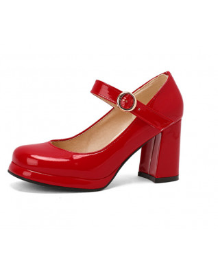 Patent Leather Women Mary Jane Shoes Buckle Round Toe Square High Heels Pumps Ladies Office Dress Footwear Patent Leather Women Mary Jane Shoes Buckle Round Toe Square High Heels Pumps Ladies Office Dress Footwear