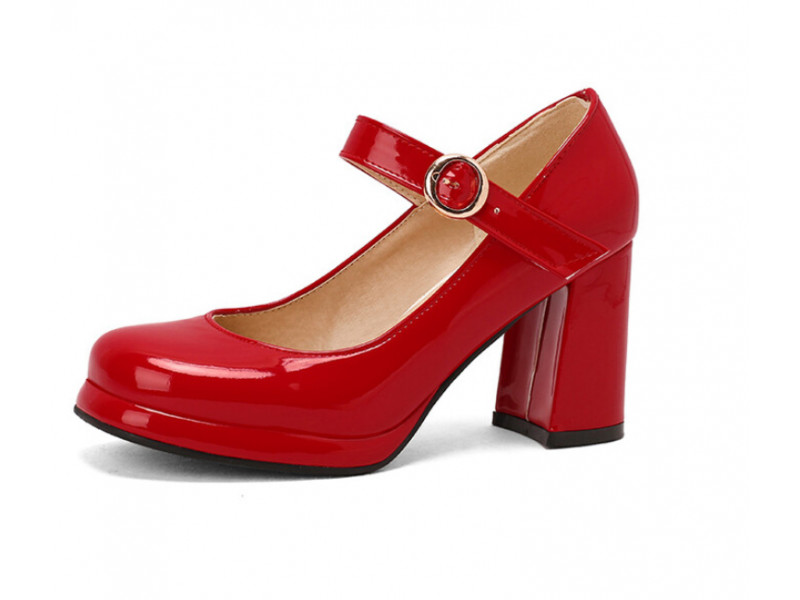 Patent Leather Women Mary Jane Shoes Buckle Round Toe Square High Heels Pumps Ladies Office Dress Footwear Patent Leather Women Mary Jane Shoes Buckle Round Toe Square High Heels Pumps Ladies Office Dress Footwear