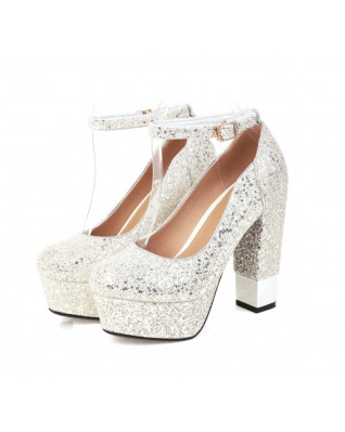 Sequined Pumps for Women Spring Autumn Glitter Gold Silver Shoes Bridal Ladies Chunky Heels Platform Pump Sequined Pumps for Women Spring Autumn Glitter Gold Silver Shoes Bridal Ladies Chunky Heels Platform Pump