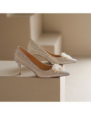 Silver High Heels P earls Pumps Women Luxury Brand Crystal Rhinestone Shiny Spark Shoe Ladies Bridal Party Wedding Shoes Silver High Heels P earls Pumps Women Luxury Brand Crystal Rhinestone Shiny Spark Shoe Ladies Bridal Party Wedding Shoes