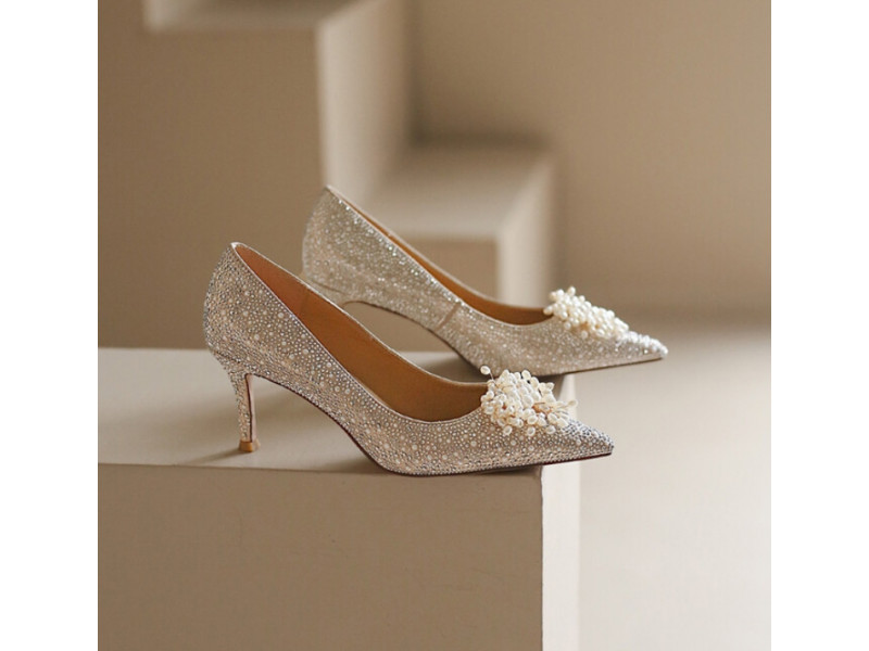 Silver High Heels P earls Pumps Women Luxury Brand Crystal Rhinestone Shiny Spark Shoe Ladies Bridal Party Wedding Shoes Silver High Heels P earls Pumps Women Luxury Brand Crystal Rhinestone Shiny Spark Shoe Ladies Bridal Party Wedding Shoes