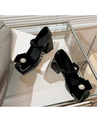 Women Mary Jane Bowknot Crystal Pumps Natural Genuine Leather High Heel Shoes Elegant Square Toe Dress Party Shoe Women Mary Jane Bowknot Crystal Pumps Natural Genuine Leather High Heel Shoes Elegant Square Toe Dress Party Shoe