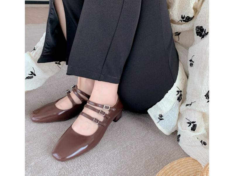 Women Natural Real Cow Leather Shoes Red Silver Gold Triple Buckle Mary Janes Retro Ladies Pumps 2023 New Spring Autumn Women Natural Real Cow Leather Shoes Red Silver Gold Triple Buckle Mary Janes Retro Ladies Pumps 2023 New Spring Autumn