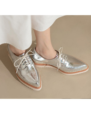 Women Real Leather Wedges Heels Pumps Chunky Platform Pointed Toe Lace-up Pump Shoes Ladies Silver Glossy Leisure Daily Women Real Leather Wedges Heels Pumps Chunky Platform Pointed Toe Lace-up Pump Shoes Ladies Silver Glossy Leisure Daily