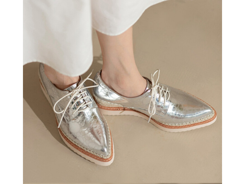 Women Real Leather Wedges Heels Pumps Chunky Platform Pointed Toe Lace-up Pump Shoes Ladies Silver Glossy Leisure Daily Women Real Leather Wedges Heels Pumps Chunky Platform Pointed Toe Lace-up Pump Shoes Ladies Silver Glossy Leisure Daily