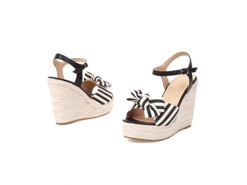 Canvas Bowknot Shoes Platform Wedges Super High Heel Sandals Buckle Bow-tie Ladies Sandal Espadrille Canvas Bowknot Shoes Platform Wedges Super High Heel Sandals Buckle Bow-tie Ladies Sandal Espadrille