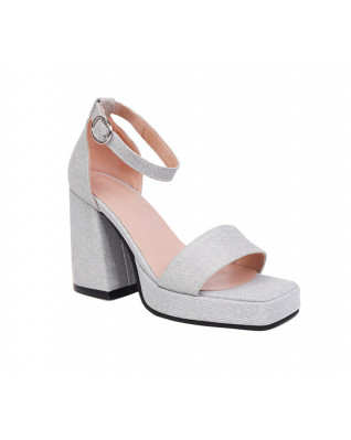 Shiny Sparking Silver Glitter Sandals for Women Thick High Heels Ankle Strap Buckle Bridal Wedding Party Prom Shoe Lady Shiny Sparking Silver Glitter Sandals for Women Thick High Heels Ankle Strap Buckle Bridal Wedding Party Prom Shoe Lady