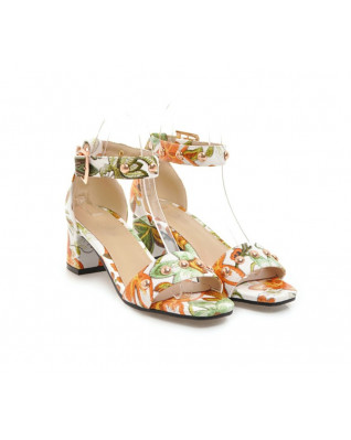 Print Flowers Sandals Women Ladies Gold Metal Buckle Rivets Summer Shoes Female Woman Ankle Strap Floral Sandals Sandalias Mujer